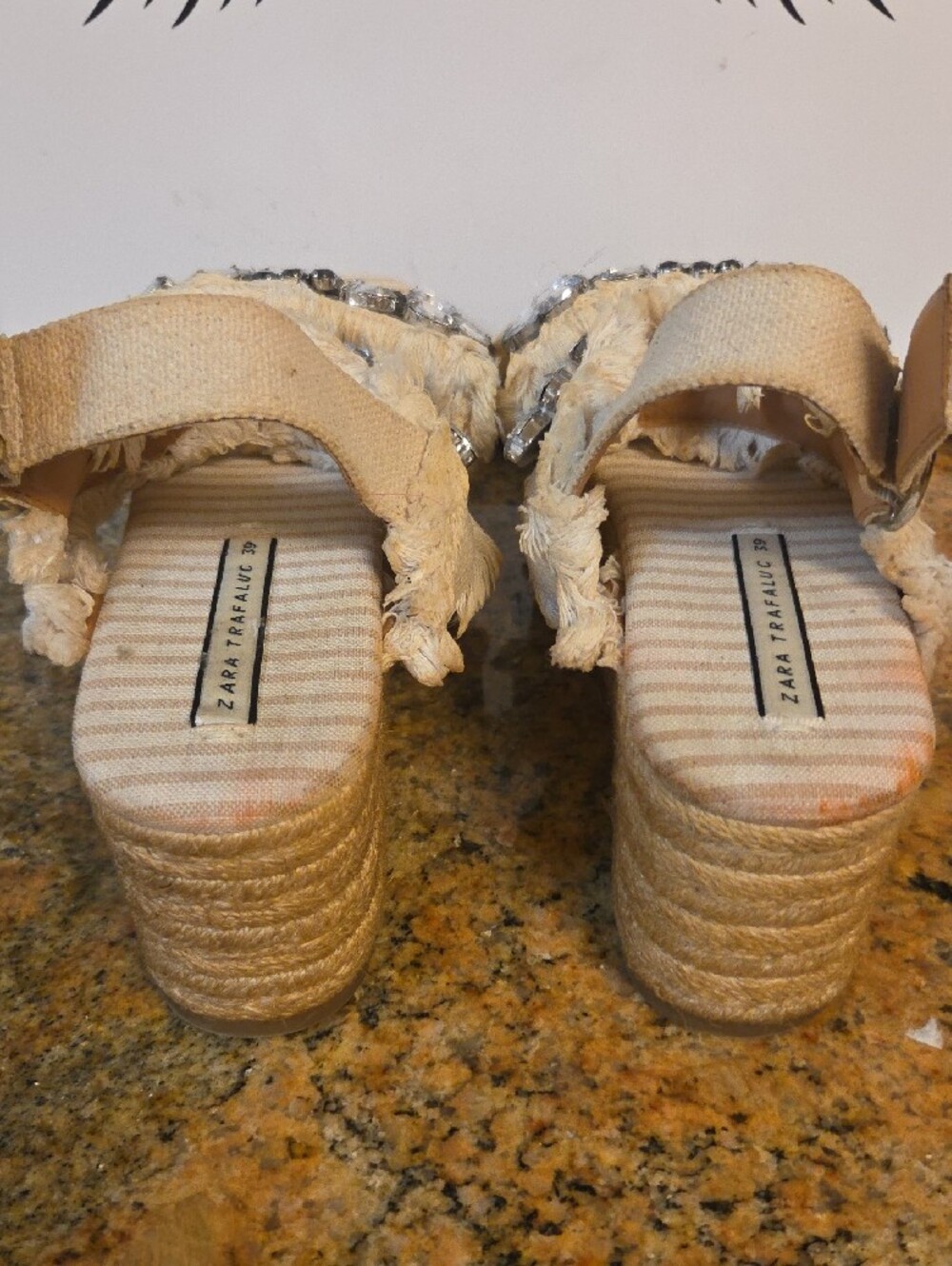 Zara Cream Jeweled Espadrille Platform Sandals Zara Trafaluc Size 39 - Picture 3 of 5